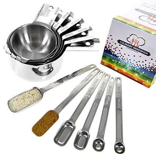 Stainless Steel Measuring Cups and Spoons Set - 12 Piece Stacking Kitchen Measuring Set, Featuring 6 Cups with Pour Spouts and 6 Special Narrow Design Spoons