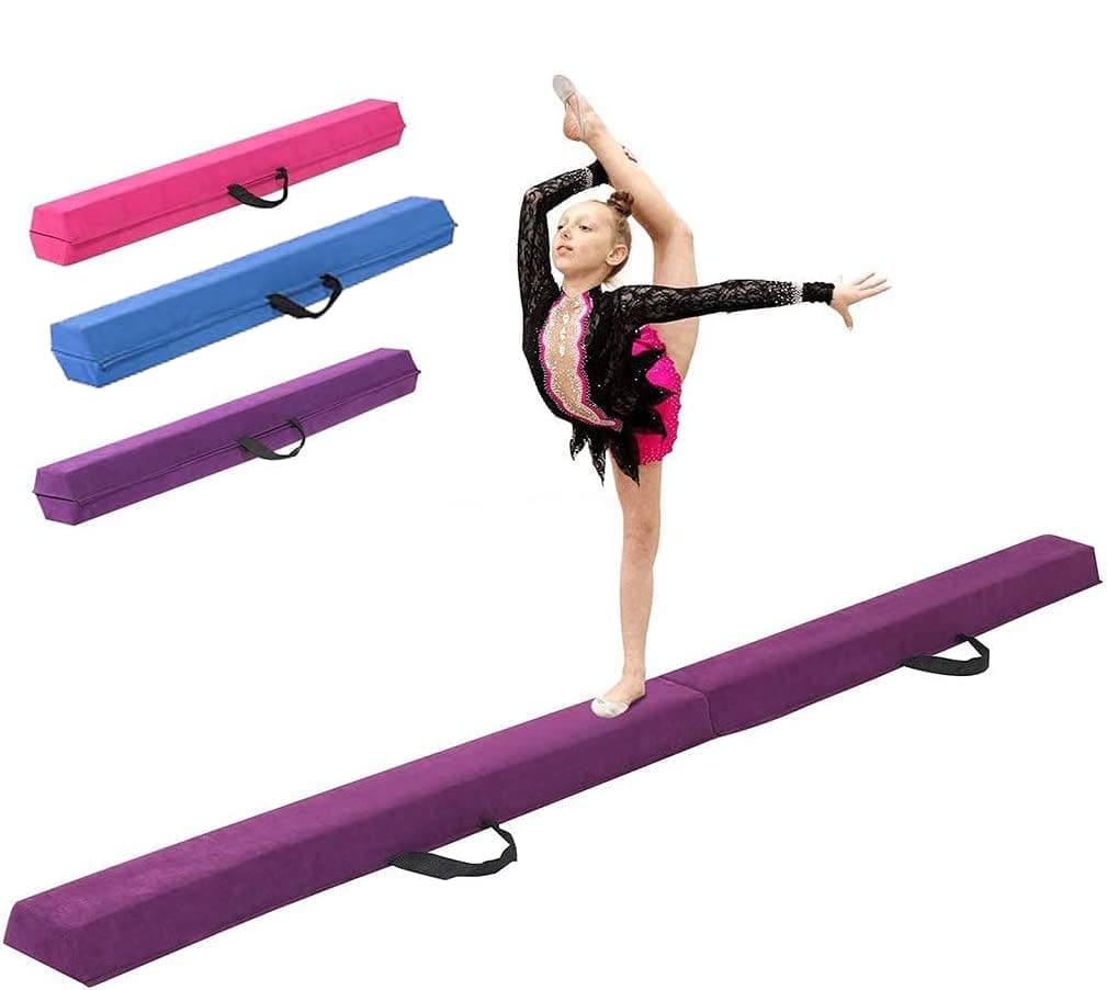 7.9FT Balance Beam Folding Gymnastics Beam Non Slip Bottom With Carry Bag for Kids, Beginners and Professional Home Training (Purple)
