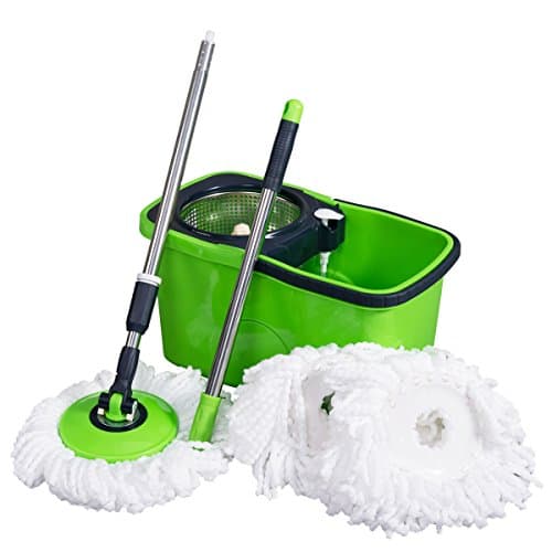 NFHOME Spin Mop & Bucket Floor Cleaning System, Microfiber Floor Mop with Stainless Steel Easy Wringer Rolling Bucket Include 2 Extra Refills, 360° Rotation Push & Pull, Green