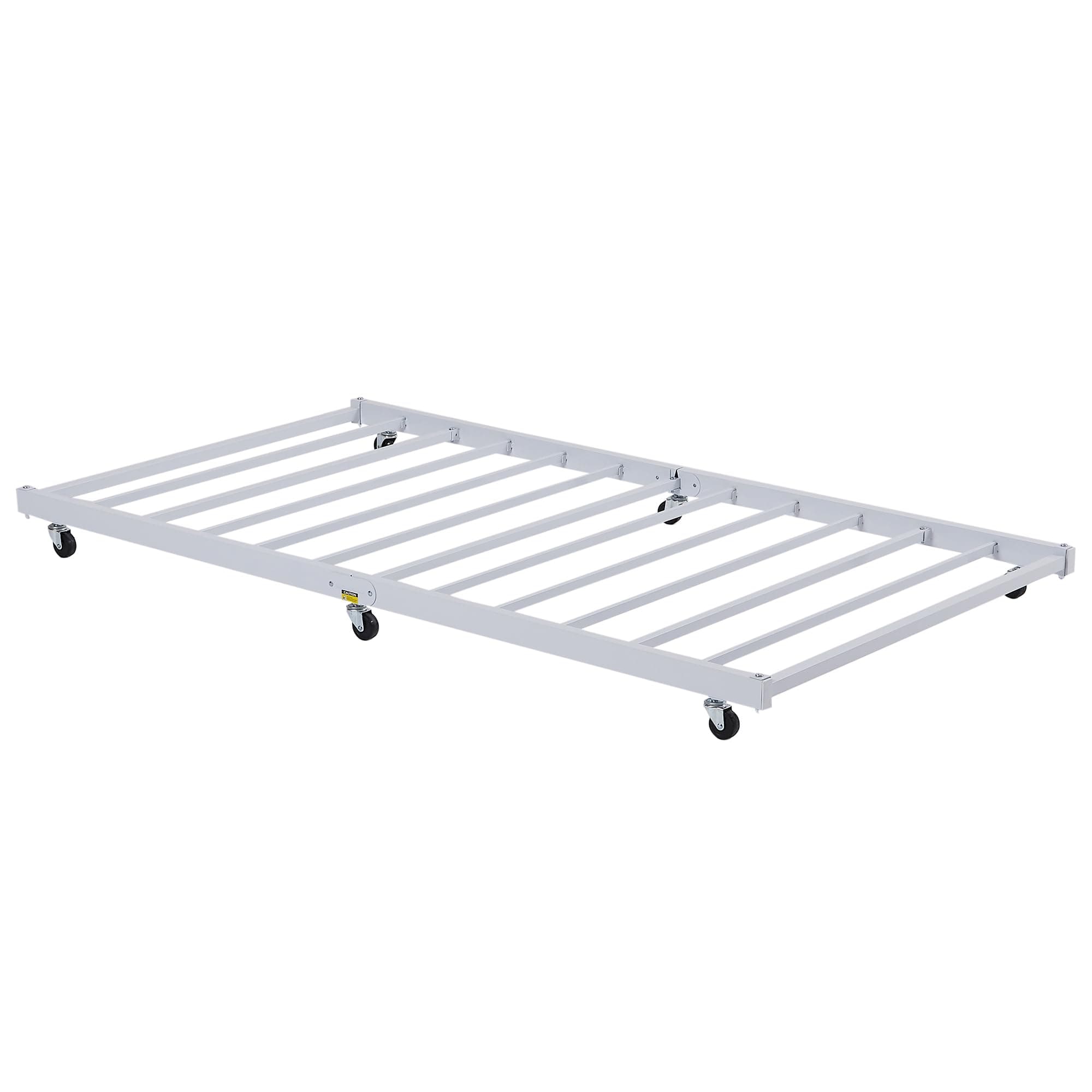 Twin Trundle Bed Frame Only/Roll Out/Enhanced & Up-Graded Metal Slats Support with Lockable Casters, White