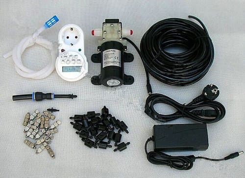 Gowegroup Outdoors Gowe UP to 20PCS Mist Nozzle, 20METER Micro TUBING Outdoor Cooling System with automatical Timer. misting System. Great for Poultry shed, Greenhouse, Patio