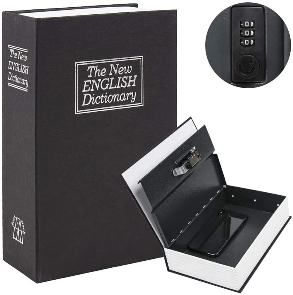 Rubik Book Safe with Combination Lock, Home Dictionary Diversion Hidden Secret Metal Safe Box for Money Jewelry Passport 24 x 15.5 x 5.5 cm - Black Medium