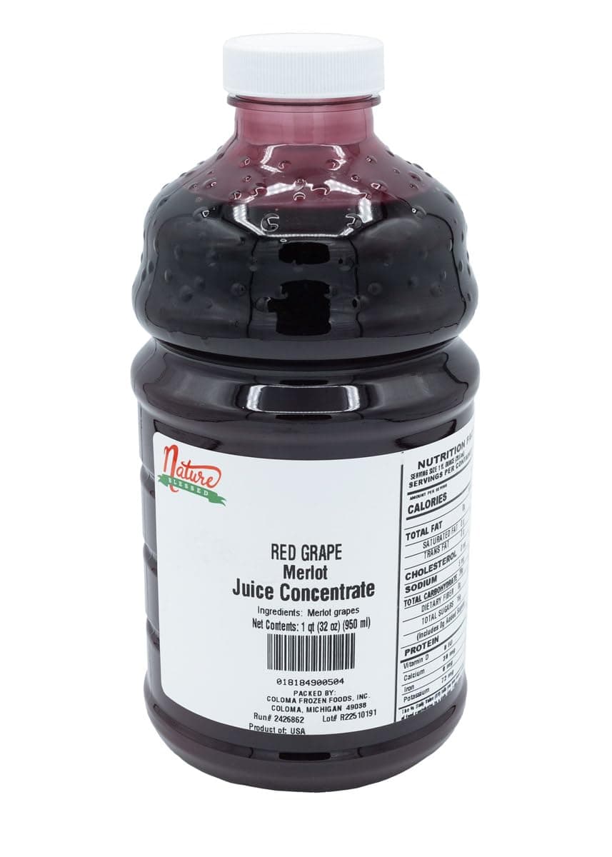 100% Pure Merlot Red Grape Fruit Juice Concentrate - 1 Quart (1/32 fl oz bottle), Perfect for wine making, Brewers, Spirits, Ciders, Smoothies