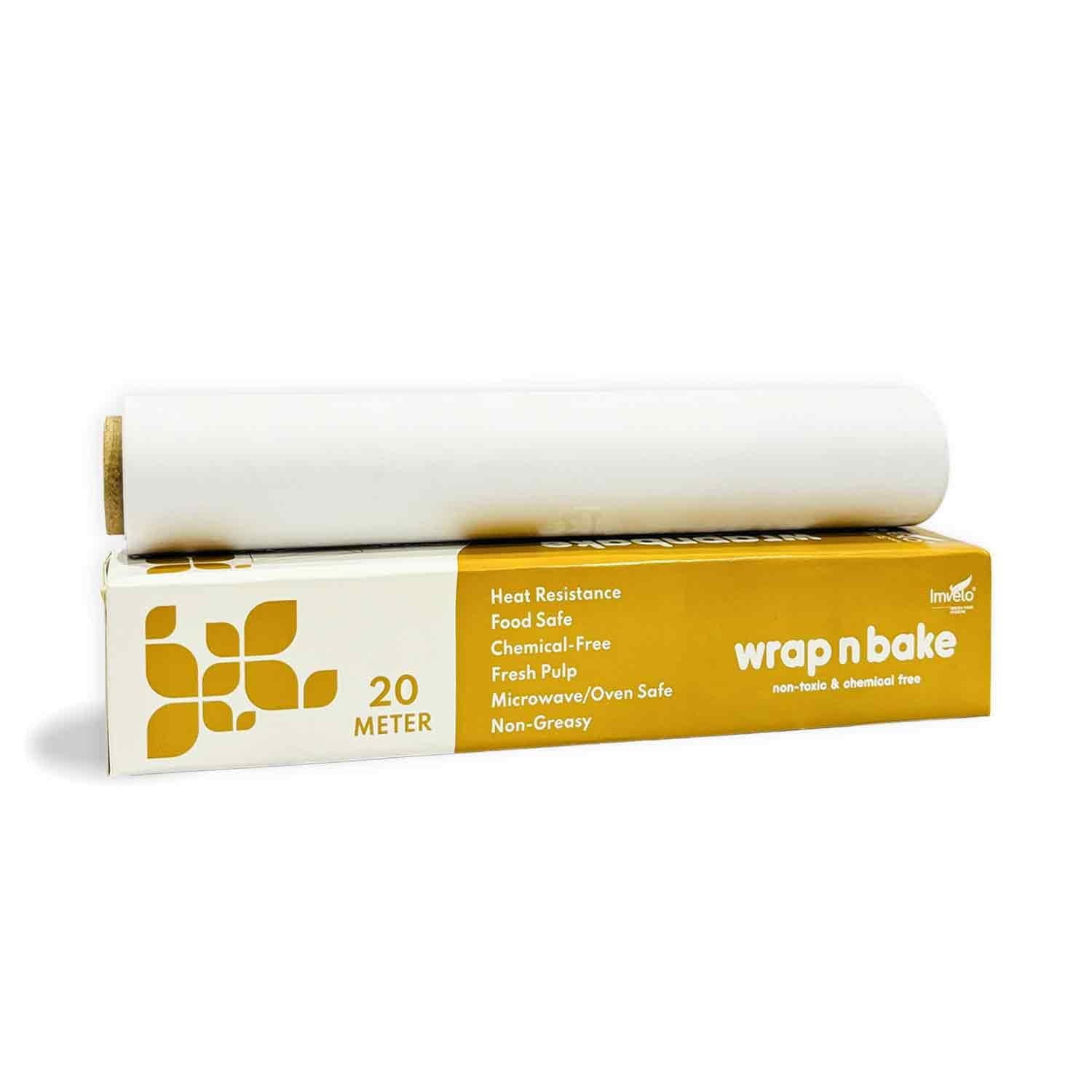 Imvelo Wrapping n Baking Paper Roll 20 Mtr - Non Stick, Oil Proof Butter Roll for Baking, Food Safe, Chemical Free Parchment Paper for Air Fryer, Oven, and Microwave, Baking Essentials - Pack of 1