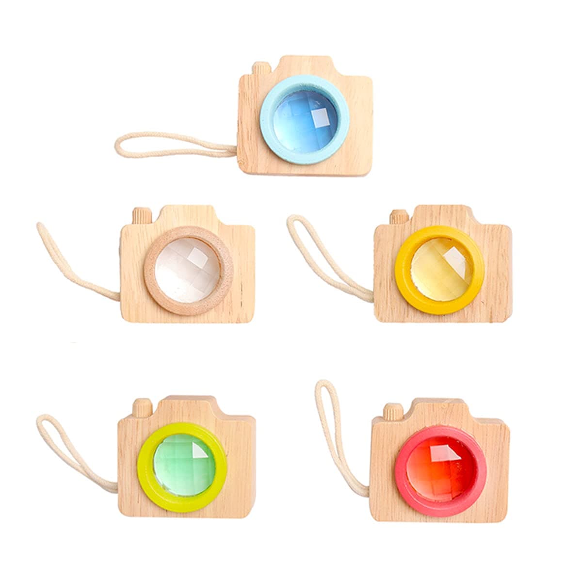 5 Pcs Mini Rainbow Color Camera Miniature Wooden Camera with Different Colored Lenses Portable for Color Awareness Birthday Gift Mini Decorative Accessories