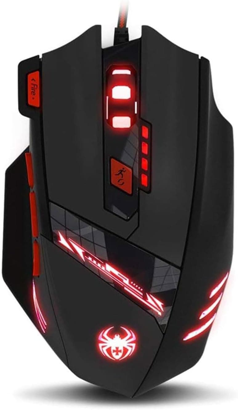 Granvela T90 Gaming Mouse with Side Buttons, Optical Wired Gaming Mouse with 9200 DPI, 8 Programmable Buttons, with 7 Modes of LED Light, Weight Tuning Set (Black)