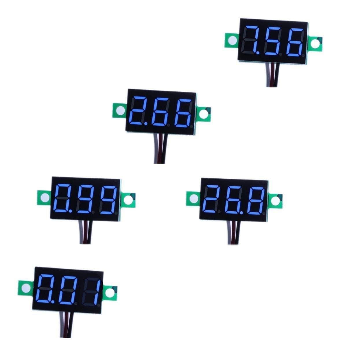 bayite 3 wires DC 0~30V Digital Voltmeter Blue LED Display Panel Pack of 5