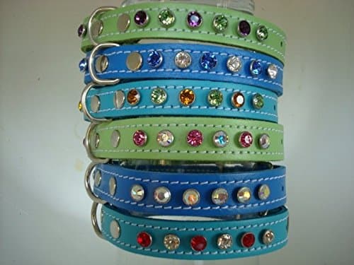Swarovski Crystal Elements Leather Dog Collar Design Your Own 9 Choices of Crystal 4 Sizes of Collar 3 Colours Turquoise Pistachio Green or Dark Blue Over 100 Combinations (SMALL/MED neck 32 - 40cm x 18mm, Pistachio Green)