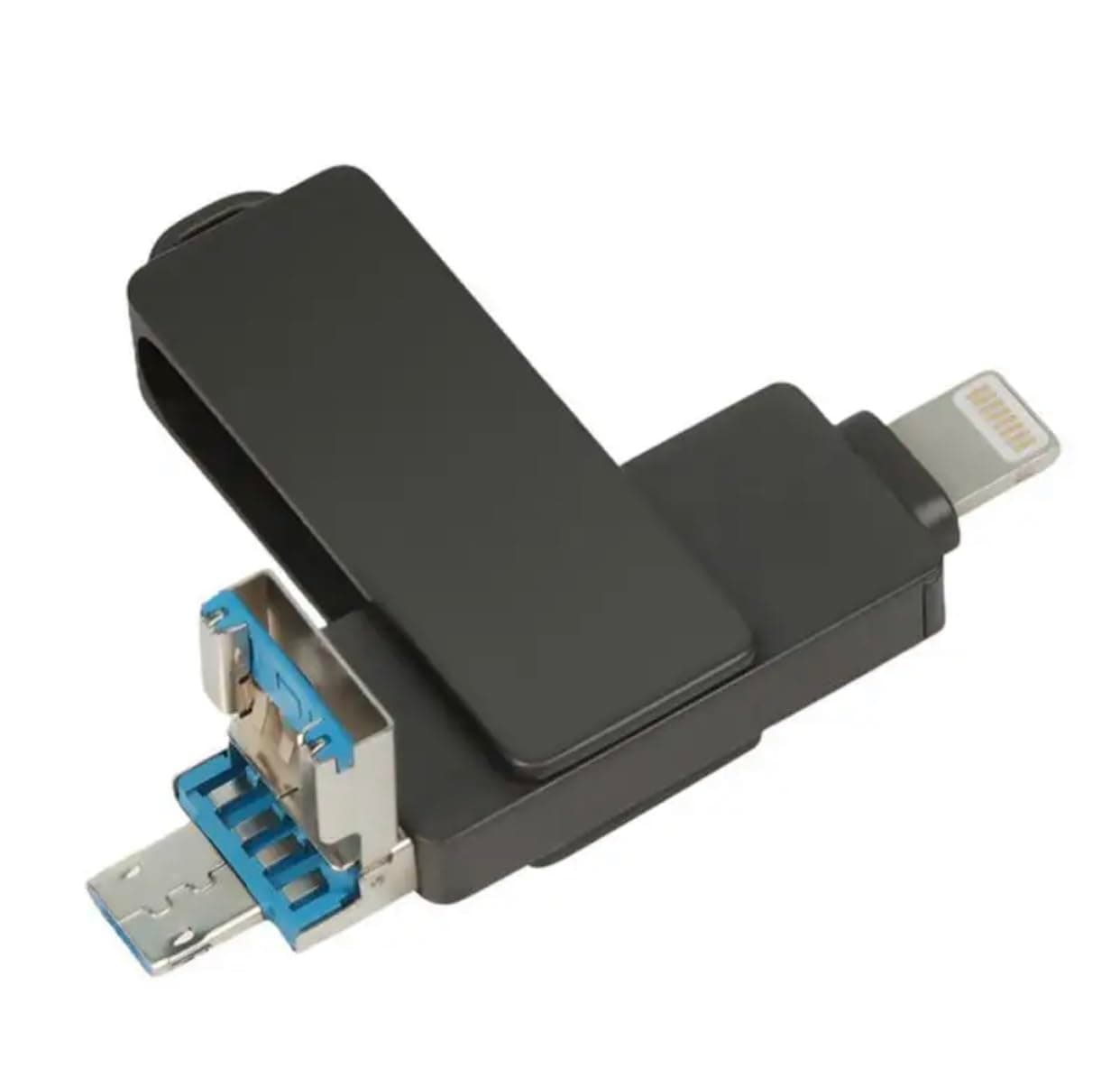 2TB USB Metal Flash Drive 3.0 for Iphone with Keychain 4 in 1 Flash Drive OTG Type A USB + Type C + Lightning + Micro USB for Android Devices, PC's, Computers, Cars, Laptops (Black)