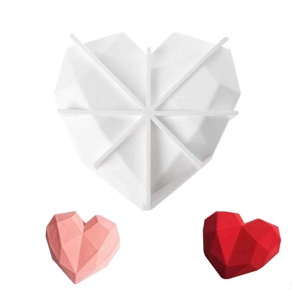 Diamond Heart Love Mousse Cake Mold Trays, Silicone Baking Pan-Food Grade & BPA Free-Not Sticky Mould Suitable For Mousse,Chocolate Brownie,Cheesecake,Jelly,Ice Cream,Fondant