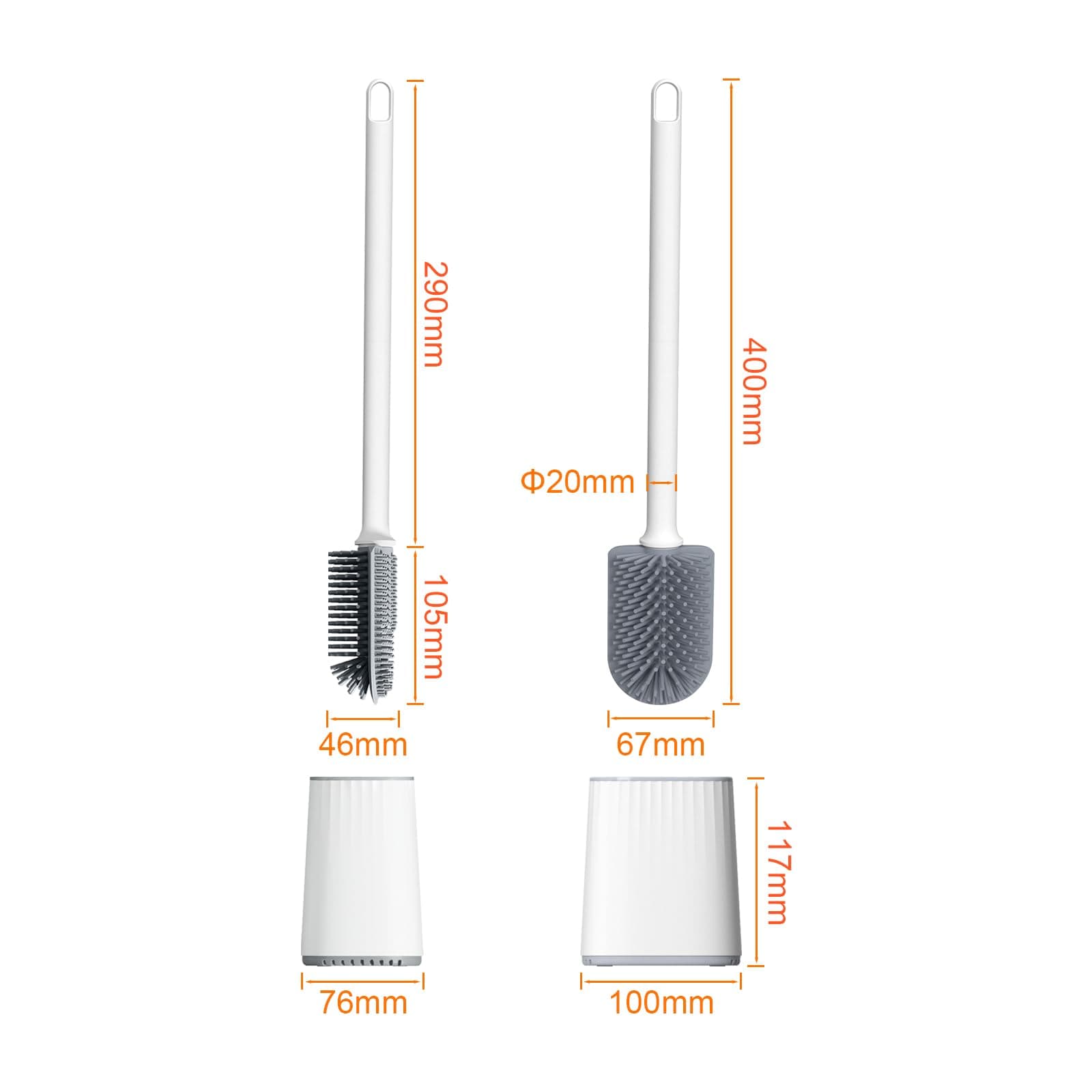 Ibergrif Silicone Toilet Brushes & Holders, Deep Cleaner, with Quick Drying Holder Set for Bathroom, White M34151-2