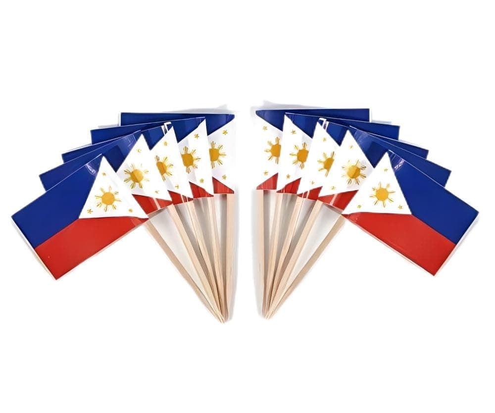 CYPS 100 Pcs Philippines Flag Toothpicks - Mini Stick Cupcake Toppers, Country Picks for Party Decoration, Celebration, Cocktail, Food, Bar, Cake - Filipino Flag