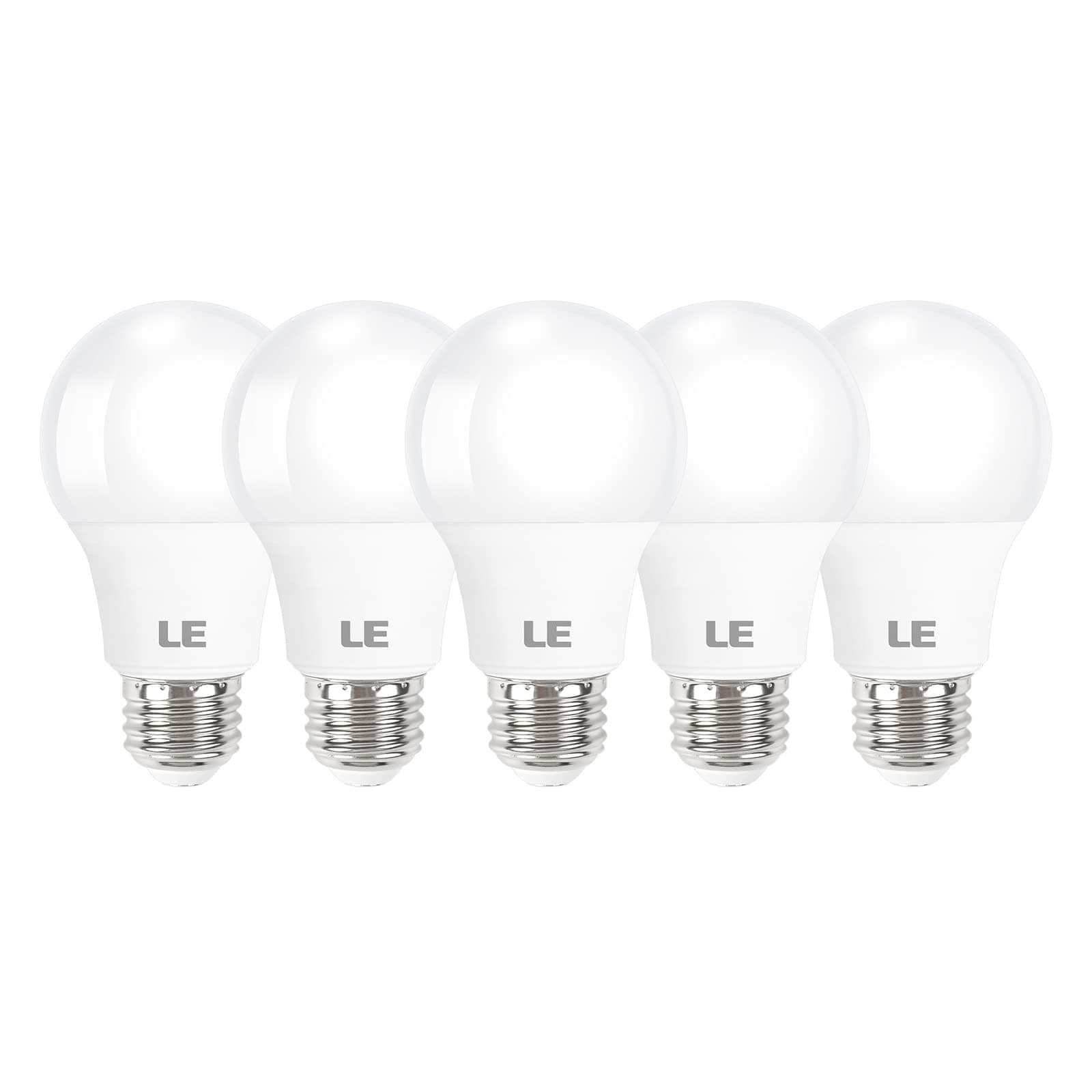 LE LED Light Bulbs 60 Watt Equivalent, 9W 800 Lumens Non-Dimmable, Daylight White 5000K, A19 E26 Standard Medium Base, 10000 Hour Lifetime 5 Count (Pack of 1)
