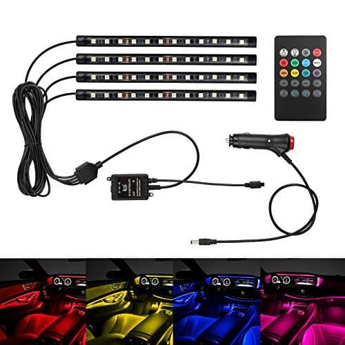 Car Interior Light,Kamtop Waterproof 4pcs LED Strip Lights 48 Bulbs LED Car Interior Lights with Wireless Music and IR Control 7 Color RGB Car Interior Lights Kit for Car TV Home Decorate