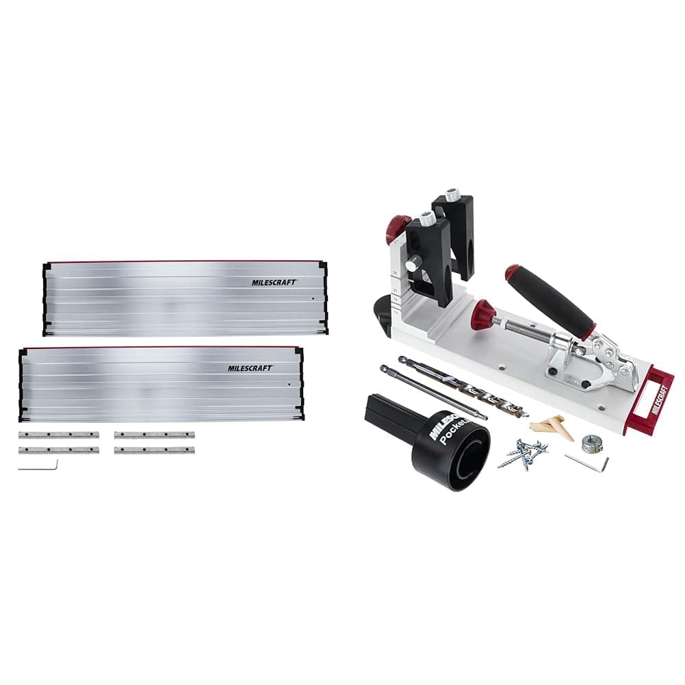 Milescraft 1408 Guide Rails – 55 Inch Rail Extensions for Milescraft 1409 Track Saw Guide & 1327 Pocket Jig 400 – Self-Clamping, Heavy-Duty, All-Metal Pocket Hole Jig.