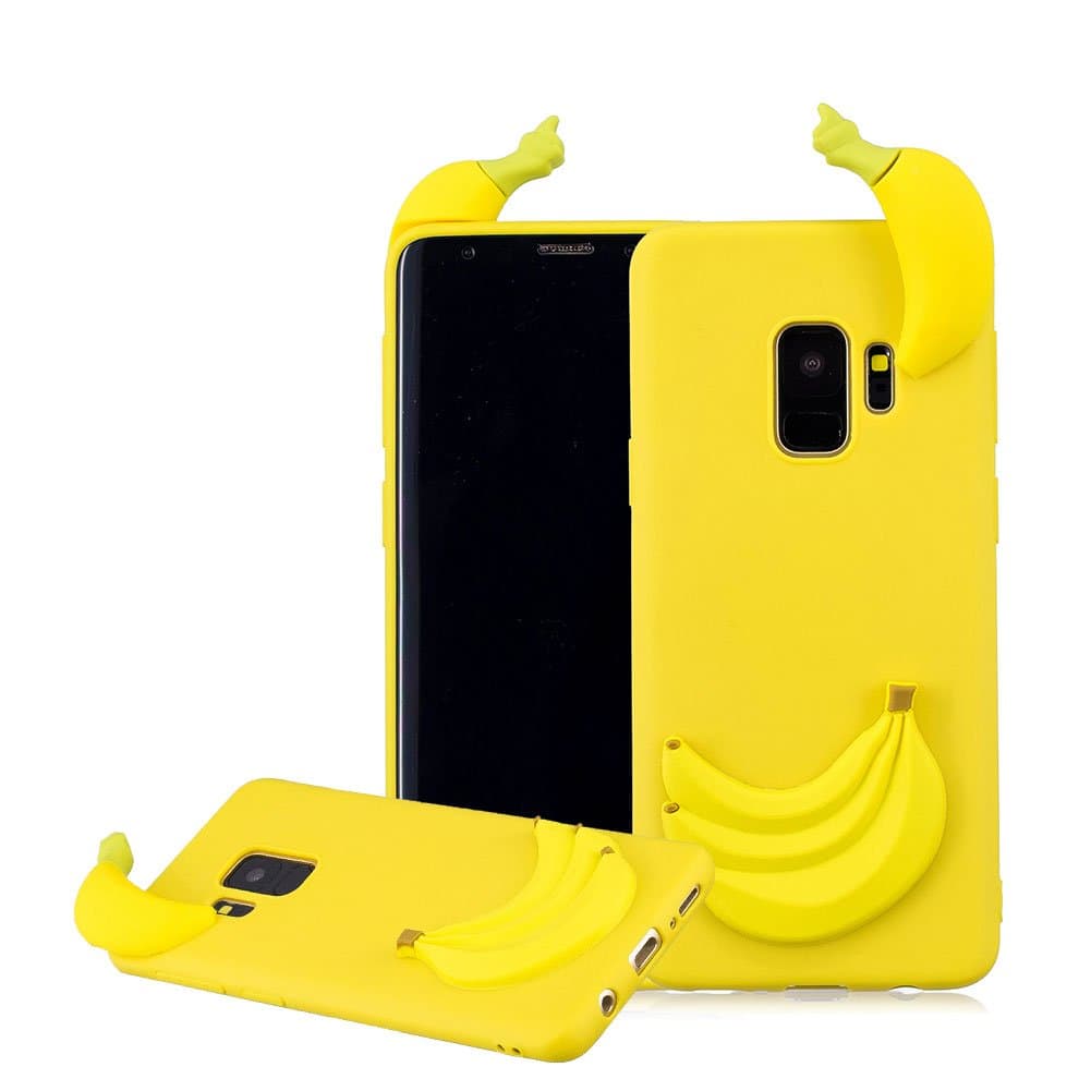 For Samsung Galaxy S9 Phone Cute Case,Aearll TPU 3D Stereoscopic Kawaii Colorful Animal Fruit Series Soft Silicone Rubber Finger Stress Reduce Cover with Screen Protector for Samsung Galaxy S9 - Banana