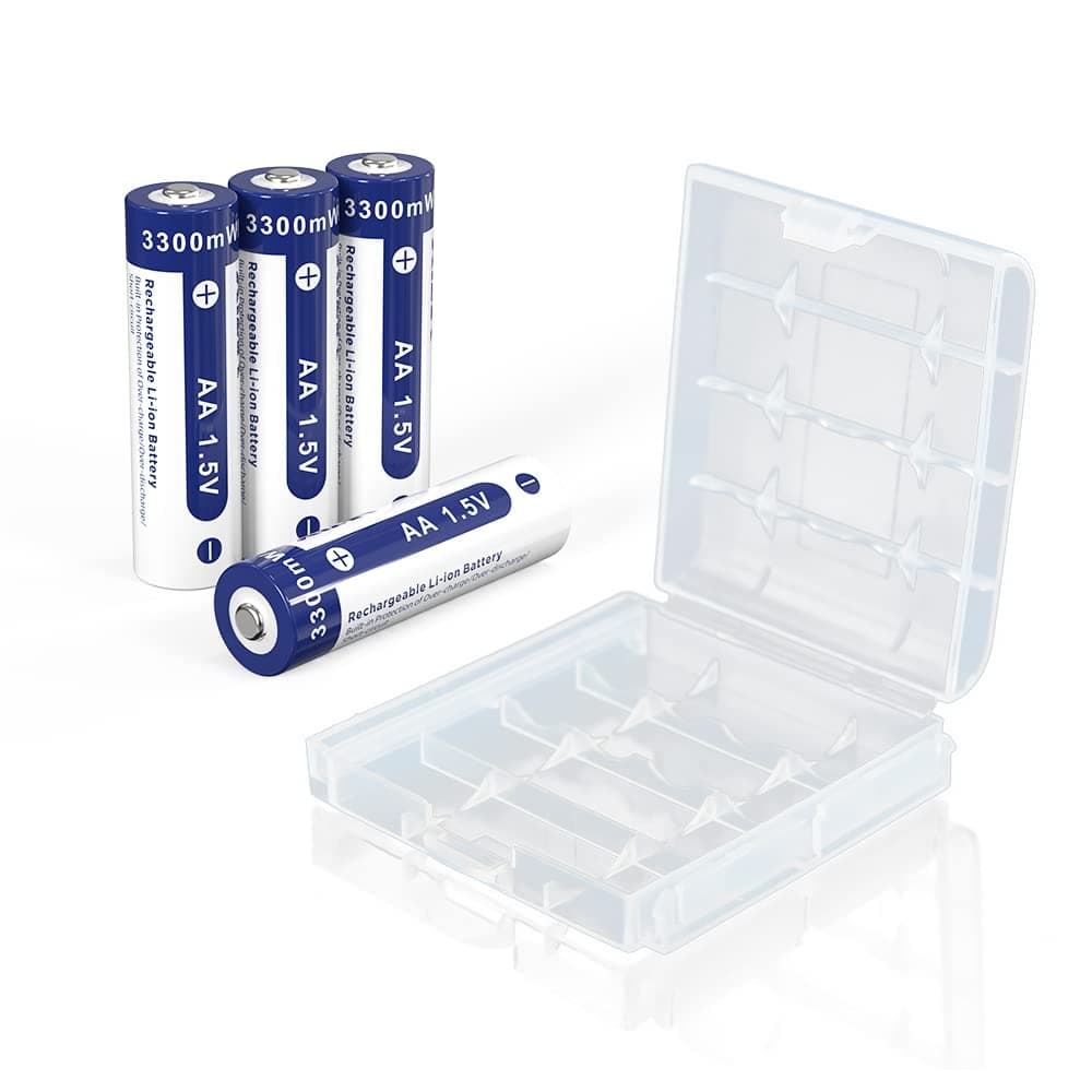 XTAR AA Battery 1.5V AA Lithium ion Batteries 3300mWh High Capacity, Quick Charge Double A Rechargeable Batteries 4 Packs with Battery Case(4 * 1.5V 3300mWh Batteries)
