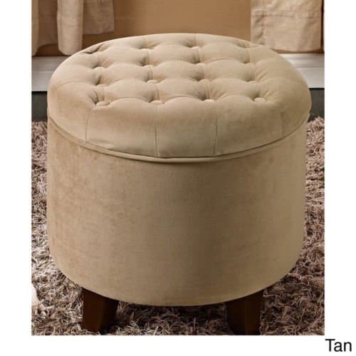 Large Round Tufted Storage Ottoman. This Contemporary Piece Adds Style And Comfort To Any Room. Each Round Ottoman Features Tufted Fabric With A Smooth Button Design. A Living Room Furniture Ottoman Perfect As A Coffee Table Ottoman Or Footstool. (Tan)