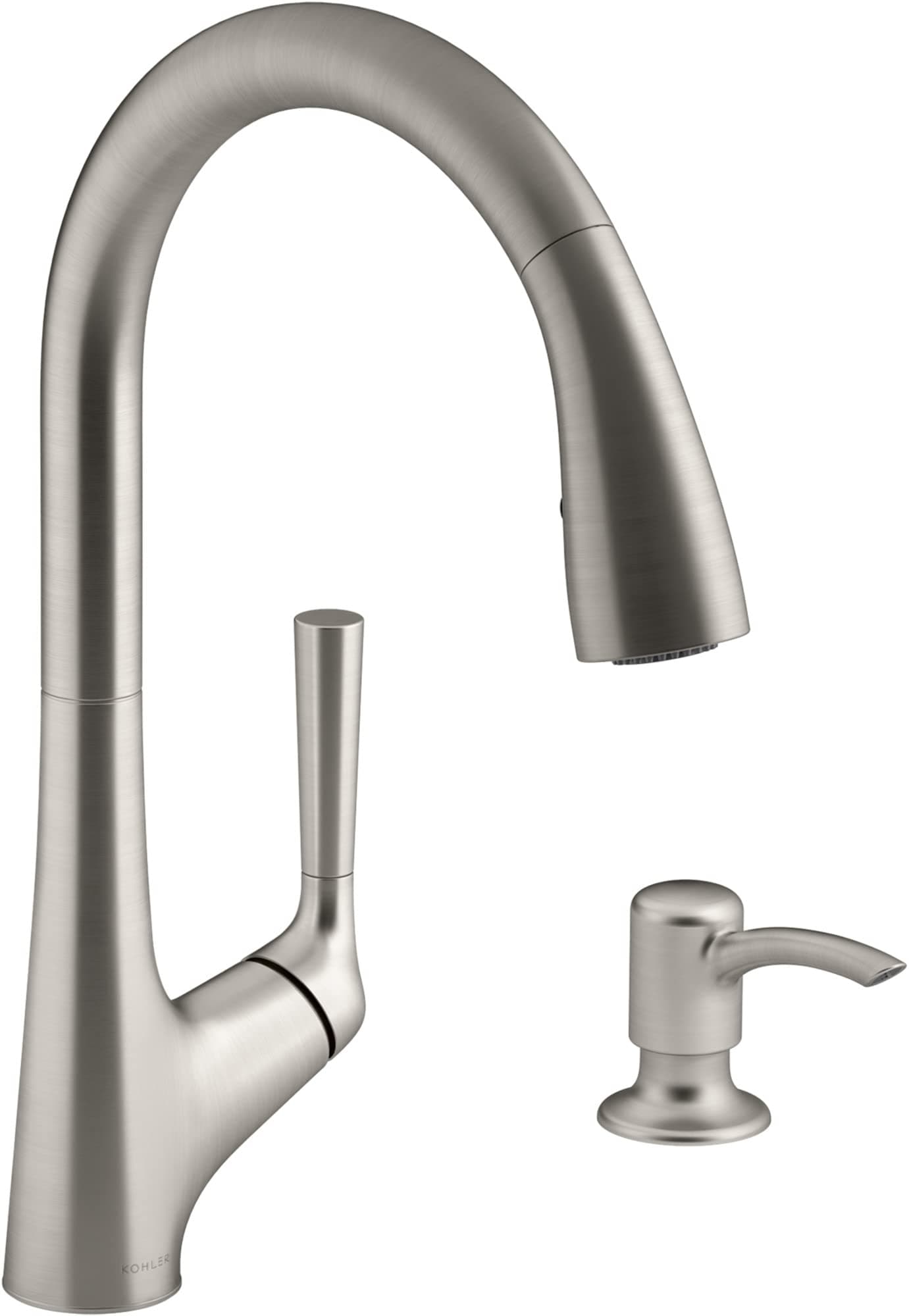K-R77748-SD-VS Malleco Touchless Kitchen Faucets with Soap Dispenser, Kitchen Sink Faucets with Pull Down Sprayer, Vibrant Stainless