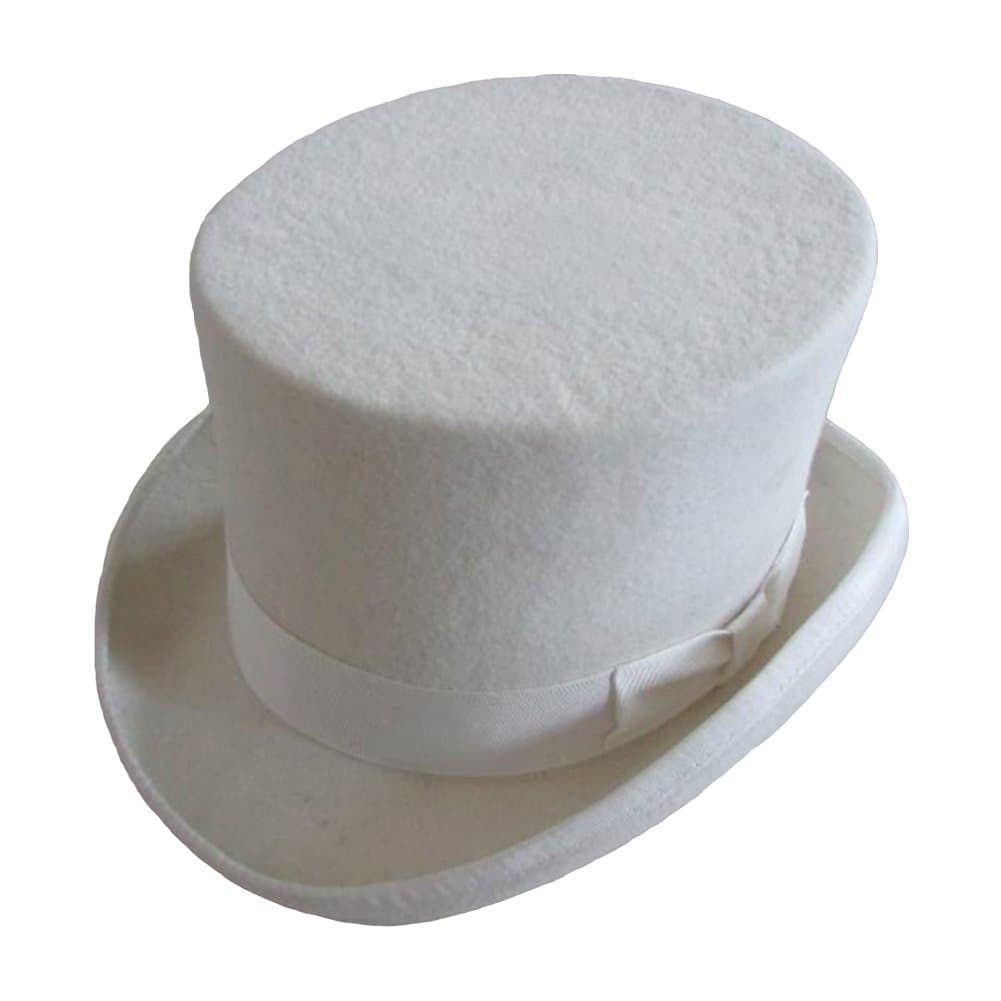 ElongMen's 100% Wool Felt Magic Top Satin Lined 5in Tall Fedora Hat, White, Medium