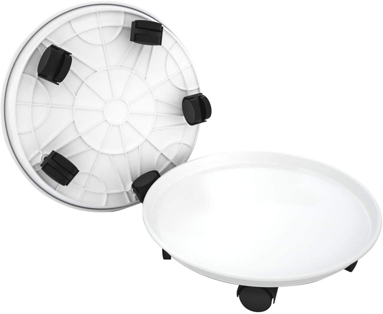 2Pcs 15.5 Inch White Plant Caddy Round Movable Planter with Easy Moving Caster Wheels Dolly Trolley Tray Pallet Outdoor Indoor Tree Flower Stand Planter