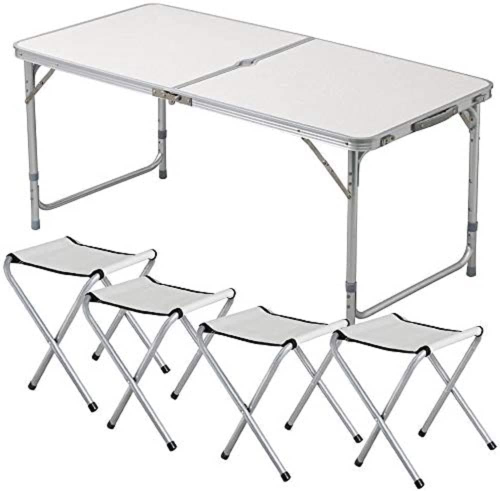 1ABOVE Multipurpose Table Set with 4 Chair, Outdoor Indoor Use for BBQ| Picnic| Garden| Office Parties Set In White Foldable Portable Design-4FT
