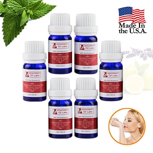 Aromatherapy Essential Oils Set Starter Kit Top 6 100% Pure Scented Oil Premium Quality-Lavender, Tea Tree, Peppermint, Lemon, Rosemary, Cedarwood 10ml(0.34OZ)