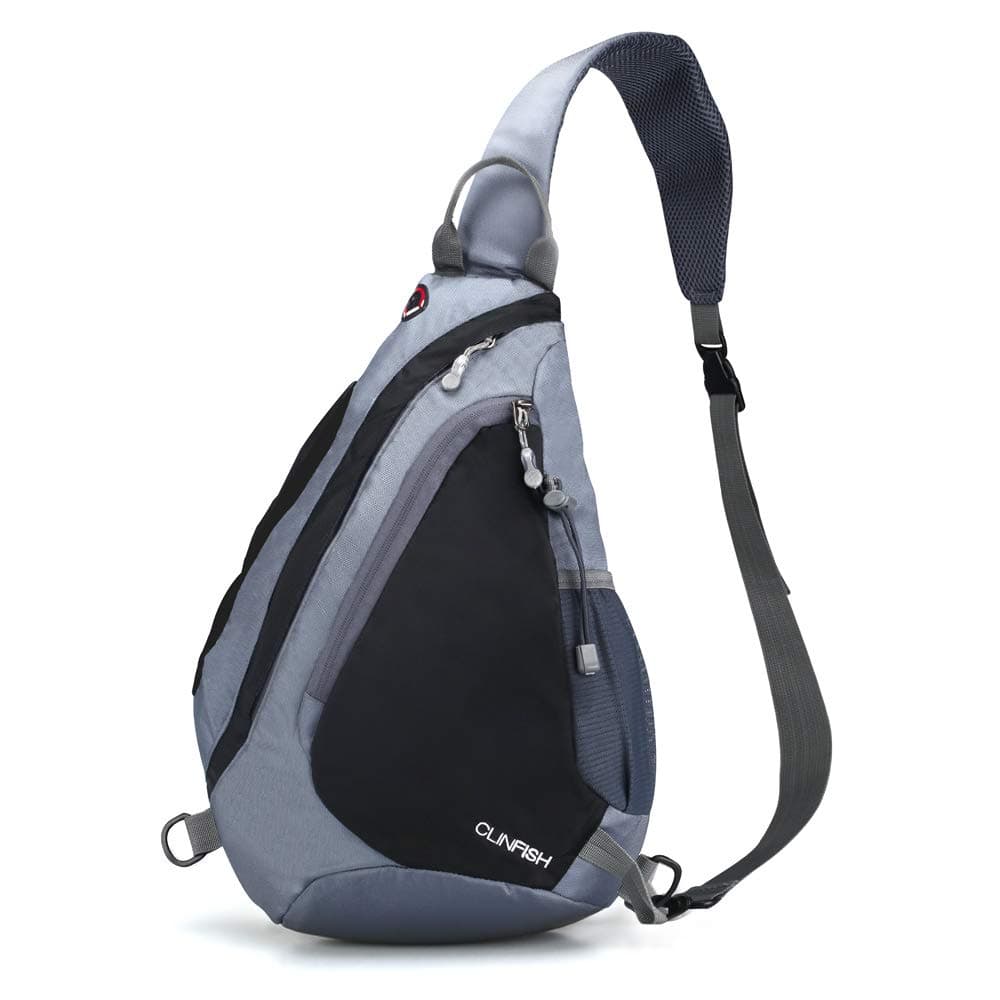 CLINFISH Sling Backpack, Chest Bag Water Resistant Nylon Shoulder Pack Small Outdoor Lightweight Crossbody Daypack for Hiking Camping Fishing Cycling Climbing for Men & Women (Gray)