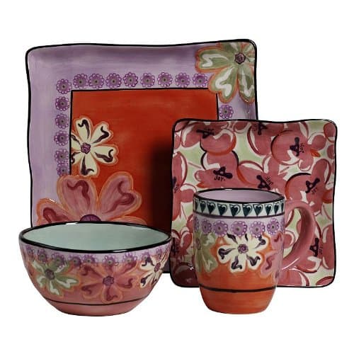 Hearts and Flowers 4 Piece Square Place Setting