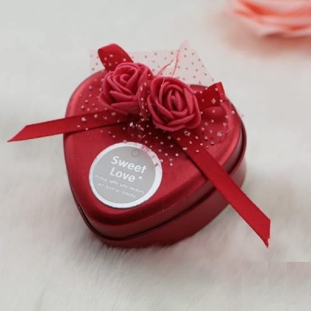 Lilone Decorative Gift Box (empty) Cute Heart Shaped | Jewellery Box (Metal, Red, 7x6.5x4 cm) Great for Diwali Gifts, Birthday Return Gifts, Christmas Gifts