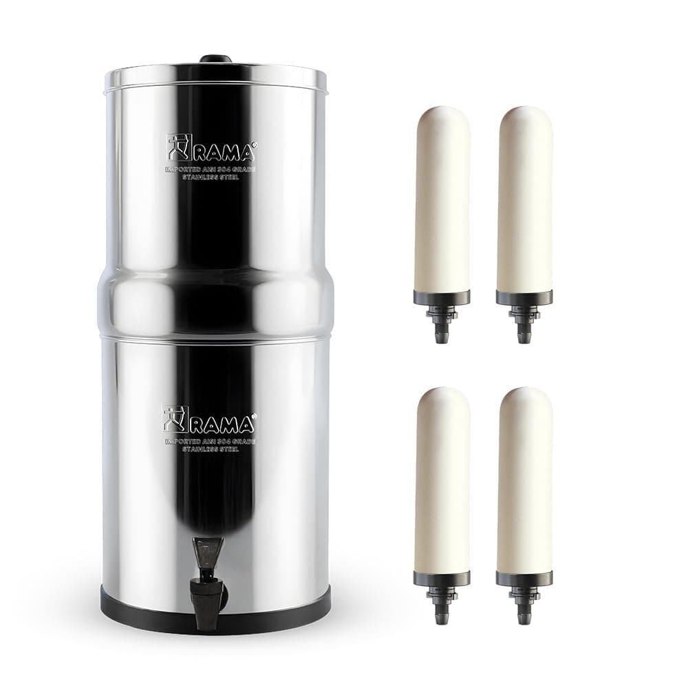 Gravity Water Filter | 24L Capacity (12L Storage) | 304 Stainless Steel Non Electric Water Purifier Filter for Home | Includes 4 Spirit 7" Ceramic Candles | 10-Year Warranty