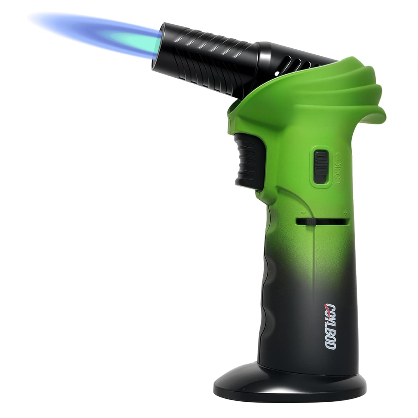 Butane Torch Lighter, 0-90°Rotating Angle Butane Lighter, Refillable Kitchen Torch with Safety Lock, Adjustable Flame for Soldering (Green and Black)