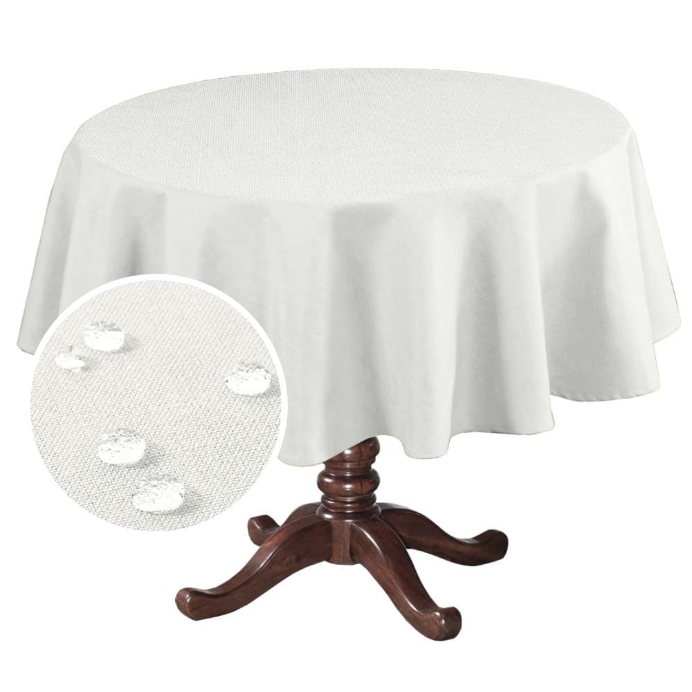 H.VERSAILTEX Linen Textured Table Cloths Round 70 Inch Premium Solid Tablecloth Spill-Proof Waterproof Table Cover for Dining Buffet Feature Extra Soft and Thick Fabric Wrinkle Free, Ivory