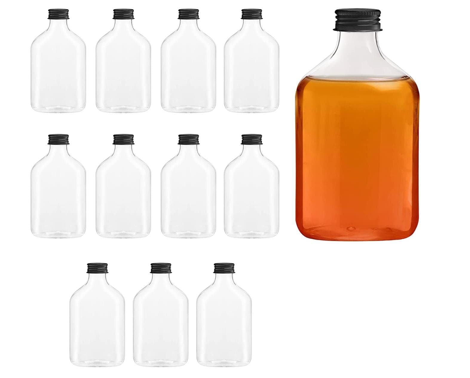 – FUFU 12pcs Empty Glass Beverage Bottles (200ML, Black Lid) - For Juice, Milk, Coffee, Kombucha, Whiskey, Vodka & More