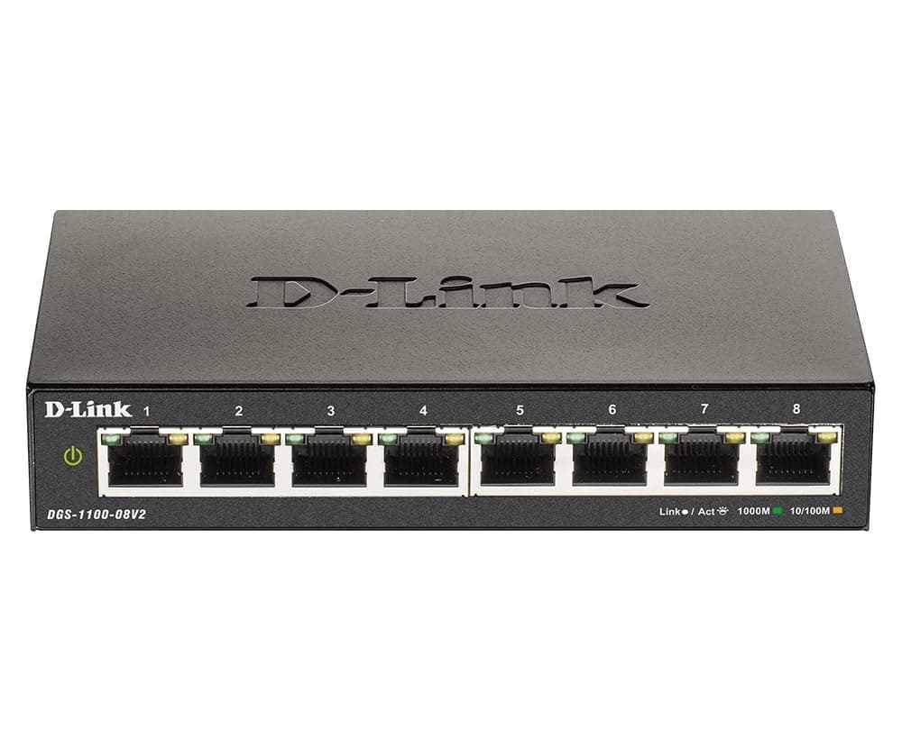 D-Link DGS-1100-08V2, Ethernet Switch, 8 Port Easy Smart Managed Gigabit Desktop EEE Network Internet or Wall Mount