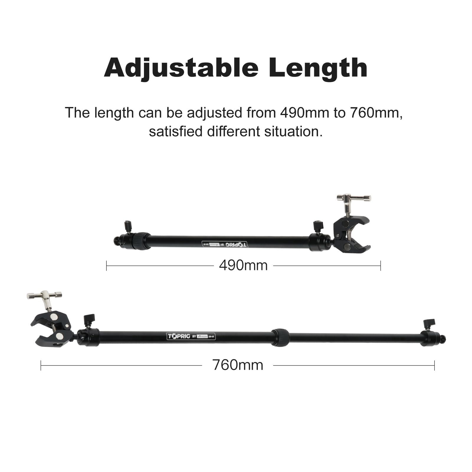 Accsoon Toprig Camera Slider Support Arms Stabilizer Tripod with C Clamps Adjustable Extendable Arm for Increasing Stability, Alluminium Alloy Multi-Angle Support Rods for Video Slider Shooting (2Pcs)