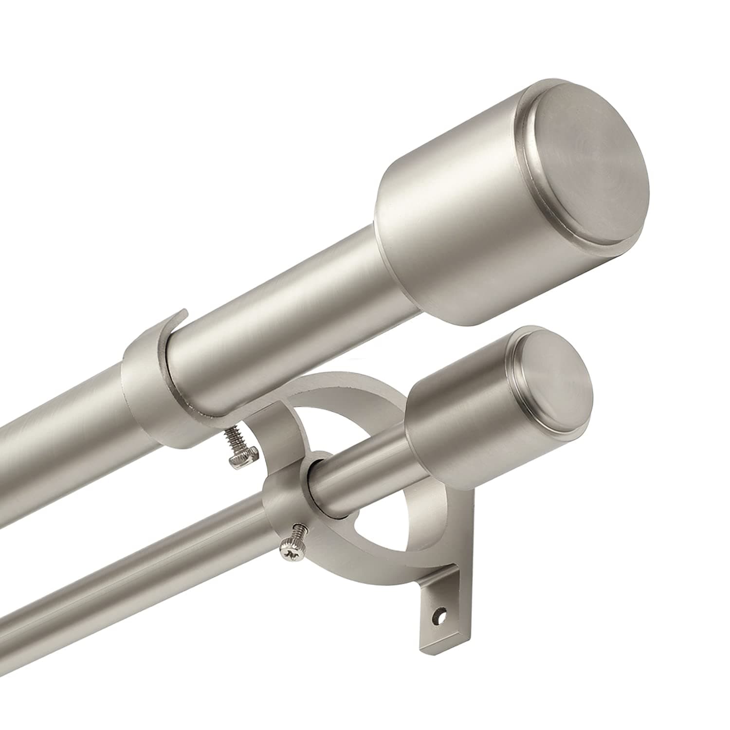 1" Window Treatment Curtain Rod with Cylindrical Cap Finials, Double Drapery Rod Adjustable Length 72-144", Matted Nickel