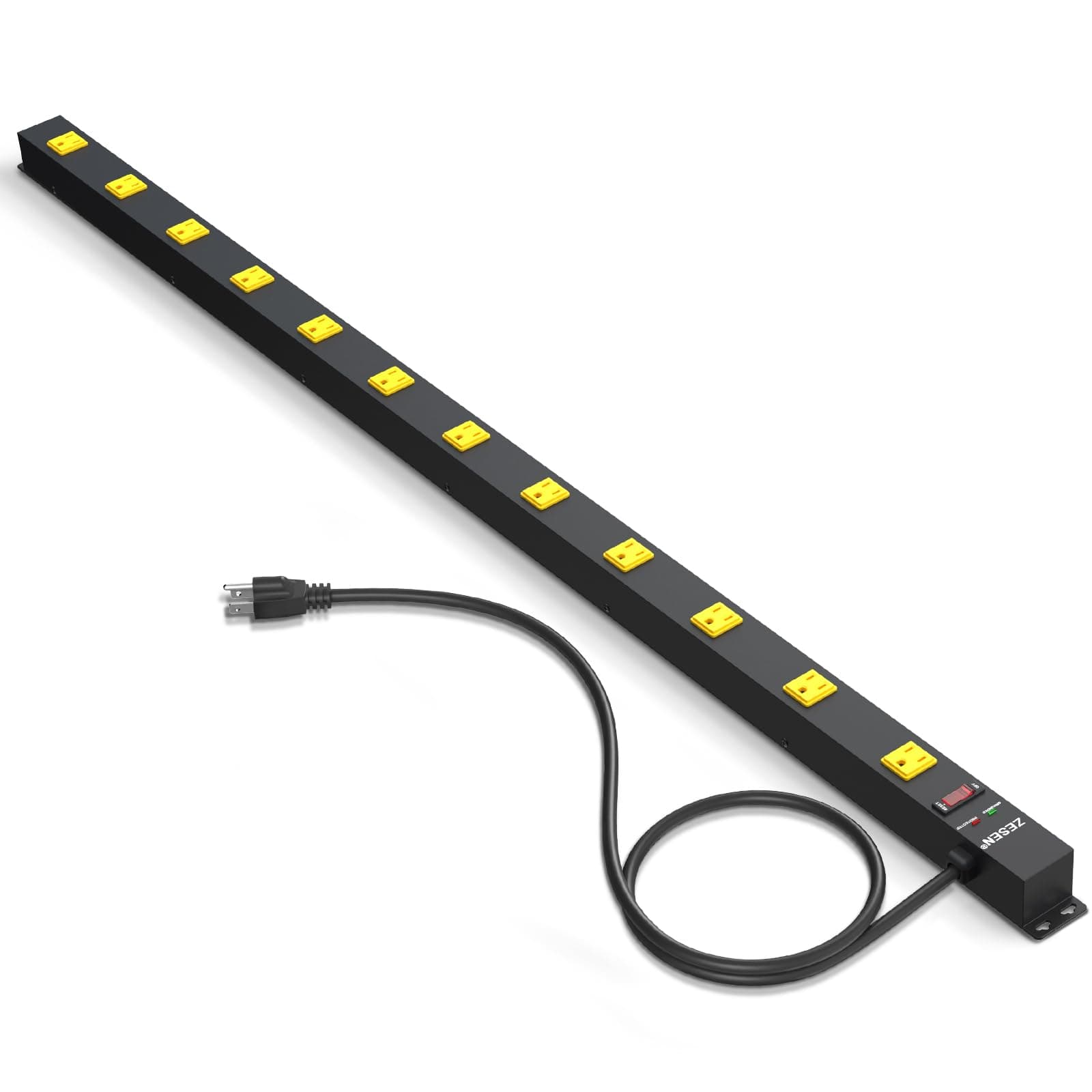 12 Outlet Long Power Strips Heavy Duty Wide-Spaced Outlets Industrial Power Strip Surge Protector with 4ft Cord for Garage Workshop Office Home, ETL Certified, 1875W, Black