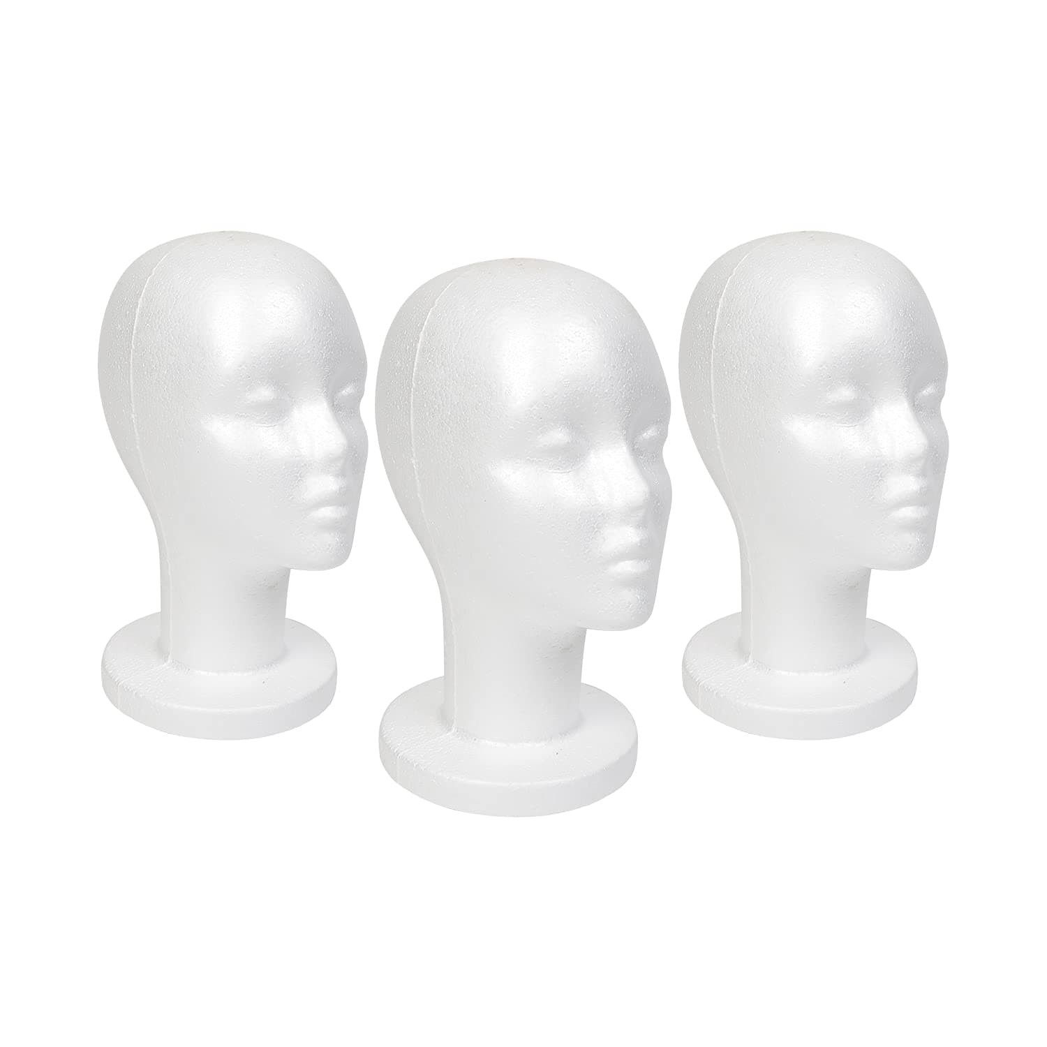 STUDIO LIMITED 11.4-Inch Styrofoam Mannequin Head (3 Pack) – White Foam Wig Display Stand for Wigs, Hats & Hairpieces, Professional Salon and Cosmetology Use