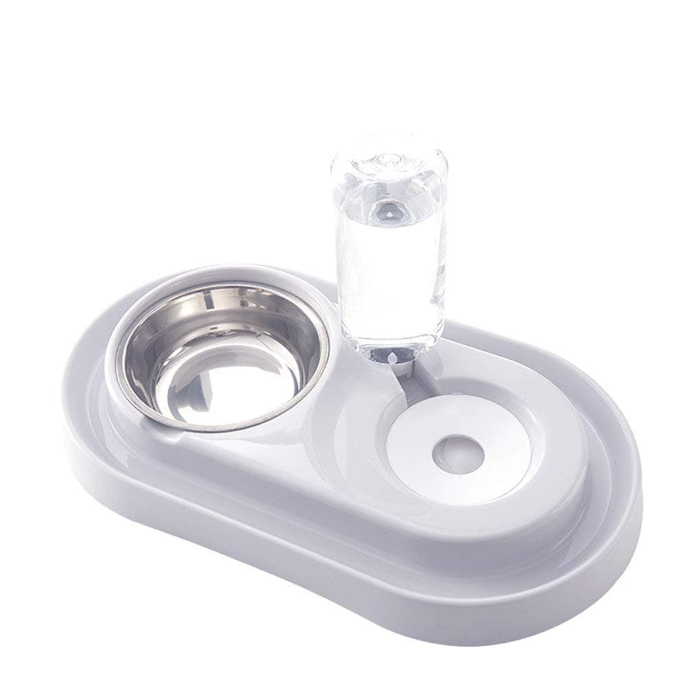 Double Dog Cat Bowl Set with Automatic Water Dispenser, Stainless Steel and Plastic, Suitable for Medium and Small Pets