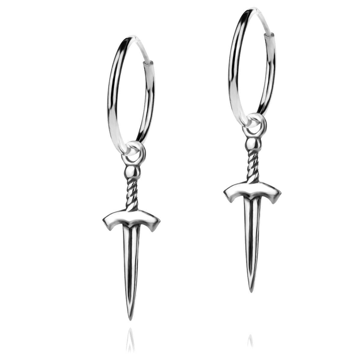 Sword Earrings Dagger Sterling Silver 925 Pair 15mm Sleeping Endless Wire Plain Round Handmade Jewelry