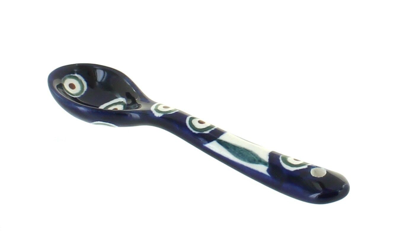 Blue Rose Polish Pottery Peacock Sugar Spoon