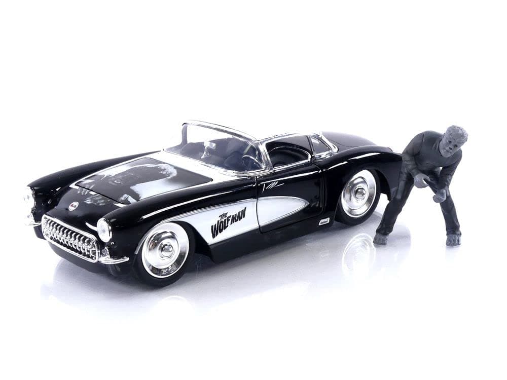 Universal Monsters 1:24 1957 Chevy Corvette Die-cast Car & 2.75" Wolfman Figure, Toys for Kids and Adults