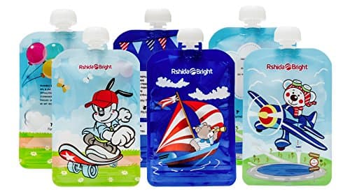 Reusable Baby Food Pouch (6 Pack 6 oz. Each) by Rshida Bright - No Leaks with the Double Zipper Design - Perfect for Homemade and Organic Baby Food Container