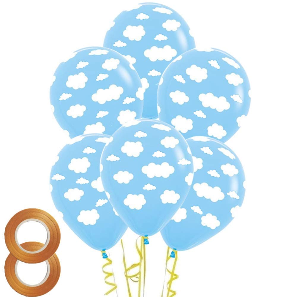 12 Inch Cloud Print Light Blue Latex Balloons 50 Count for Children Boys Girls Birthday Party Baby Shower Decoration