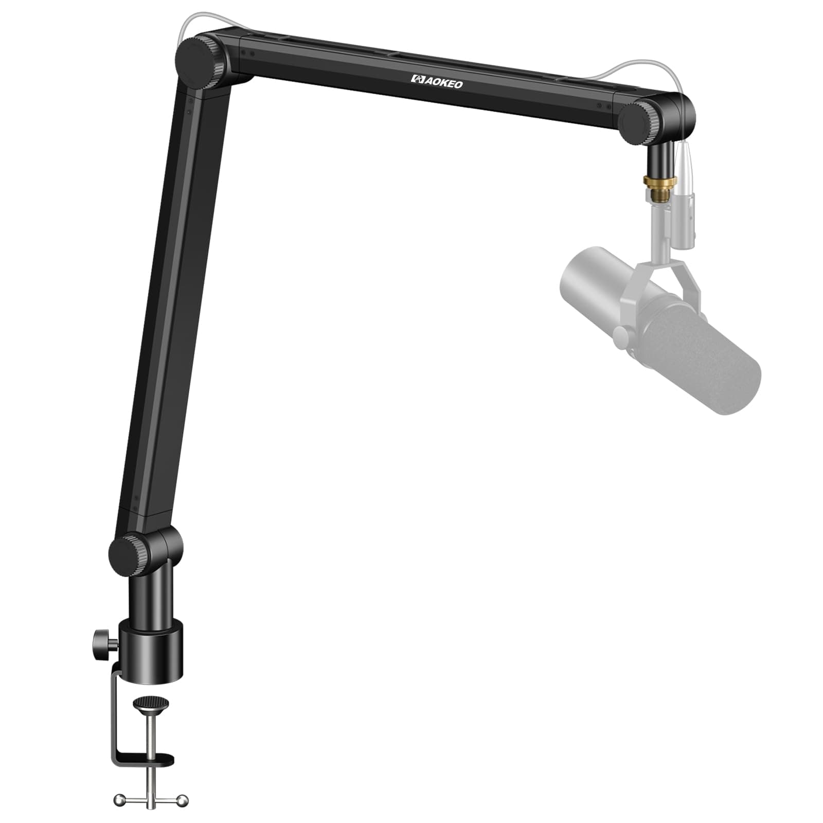 Mic Arm, Boom Arm Microphone Stand Desk with Mount Clamp Cable Management Channels Detachable Riser 5/8" Thread Adapter for Blue Yeti Snowball Hyper X QuadCast SoloCast AT2020 Shure SM7B MV7
