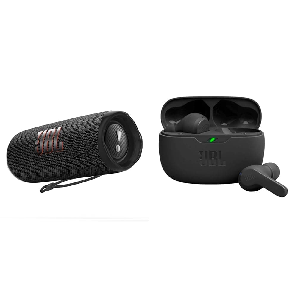 JBL Flip 6 - Portable Bluetooth Speaker, Powerful Sound and deep bass, IPX7 Waterproof & Vibe Beam True Wireless Headphones - Black, Small