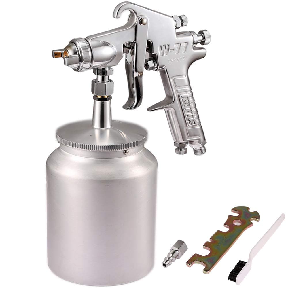 Valianto W77 Siphon Feed Spray Gun with 1000cc Cup, 3.5mm Nozzle Spray Gun, Silver Handle