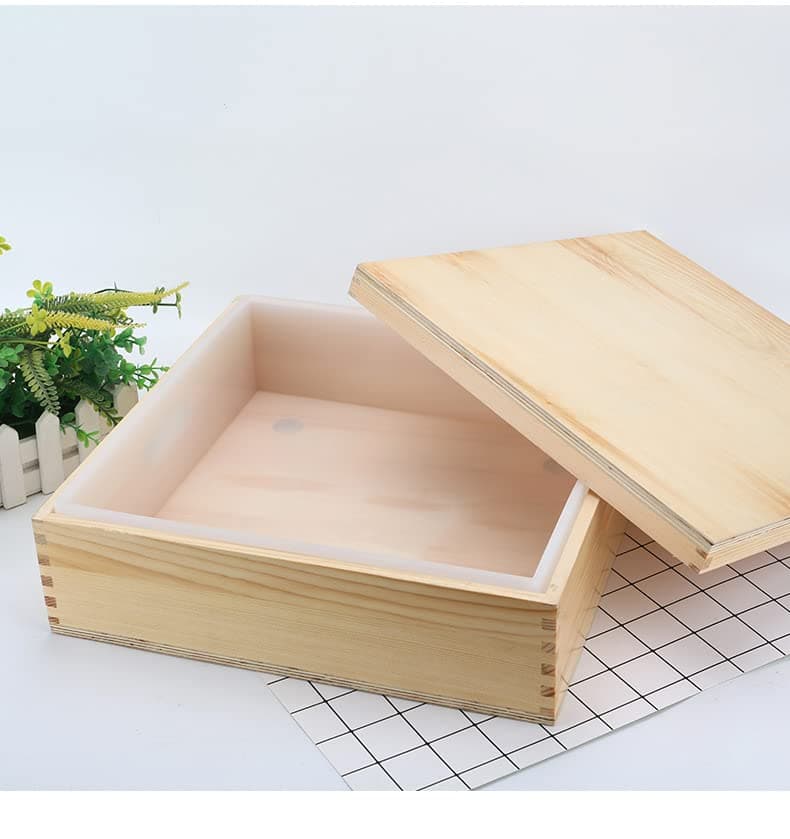 Rectangle Silicone Soap Mold 279oz with Wood Box DIY Tool for Soap Rectangular Loaf Soap Mold 36 Bars White Handmade Loaf Mould (L Box - 8kg)