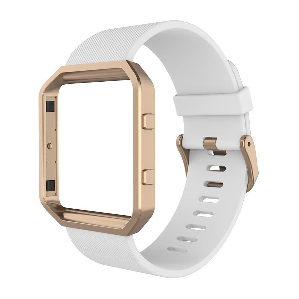 Simpeak Wristband for Fitbit Blaze,Soft Silicone Sport Strap with Rose Gold Metal Frame for Fitbit Blaze Smart Fitness Watch,White. Small